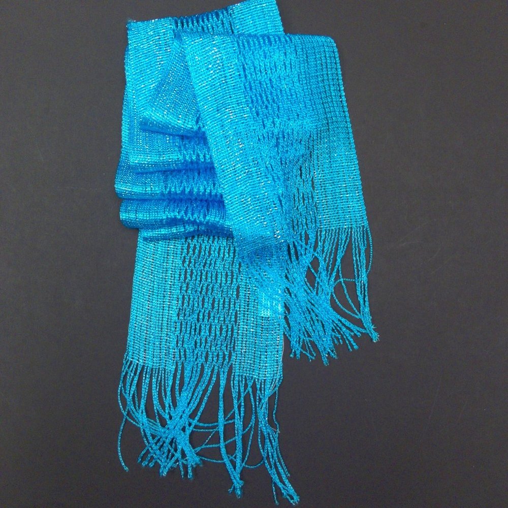 Blue Scarf with Silver Metallic Thread - Picture 2 of 5